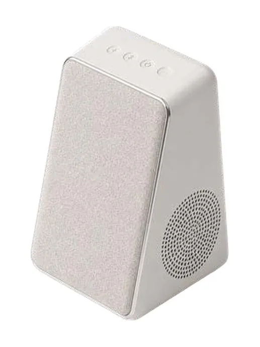 Render: the speaker in white with a fabric front