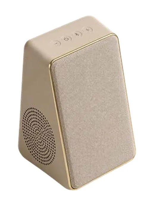 Render: the speaker in beige with a gold rim