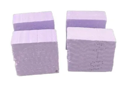 Four lavender foam blocks: the many-small-units setup
